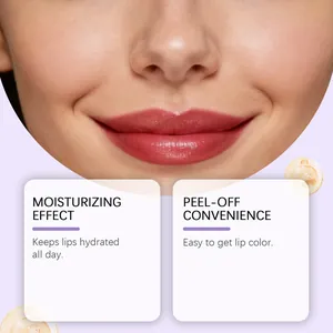 Detail view of peel-off lip tint moisturizing effect and natural red color