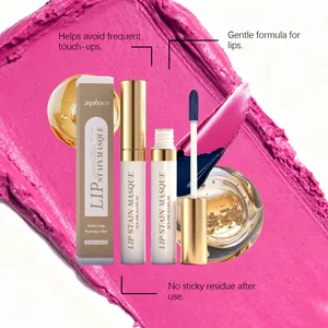 Detail view of zephoco matte lip stain masque with smooth formula texture and applicator.
