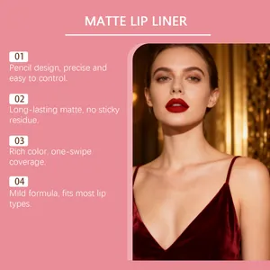 Detail eines matten roten Lippenkonturenstifts am Modell mit präzisen Designmerkmalen.