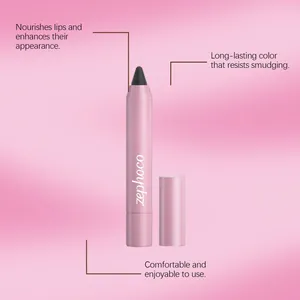 Close-up of Zephoco velvet lip gloss pencil in pink purple with long-lasting matte finish.