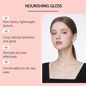 Detailed view showing the long-lasting nourishing pink lip gloss effect on a model