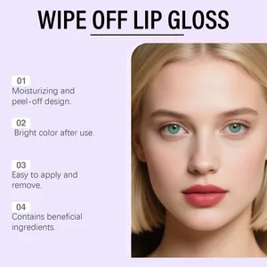 Close-up showing the natural red finish of this moisturizing peel-off lip gloss.