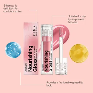 Gros plan sur le gloss à lèvres nourrissant rose ZEPHOCO avec applicateur et échantillons