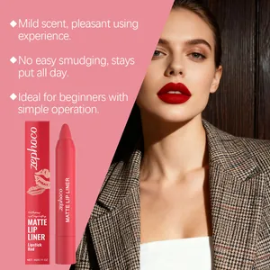 Professioneller zephoco matter roter Lippenkonturenstift mit Box und Lippen-Make-up-Ansicht