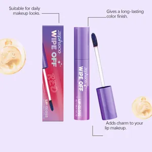 Detail view of Zephoco red peel-off lip gloss with applicator and packaging