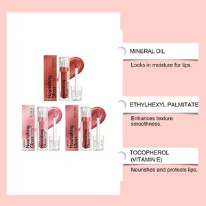 Zephoco lip glaze collection with key ingredients like Vitamin E for smooth lips.