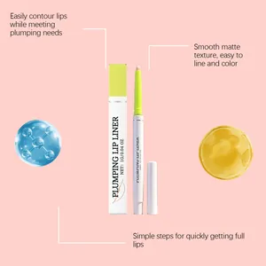 Detailansicht eines matten Plumping-Lippenkonturenstifts mit Box und Blasen
