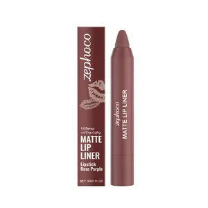 Lápiz perfilador de labios mate zephoco Rose Purple con caja de embalaje impermeable duradera