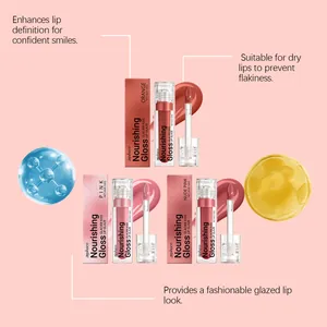 Detailed view of ZEPHOCO nourishing lip gloss set in orange, pink and nude pink