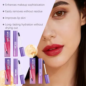 Detail view of Zephoco peel-off lip gloss with model showing hydration benefits