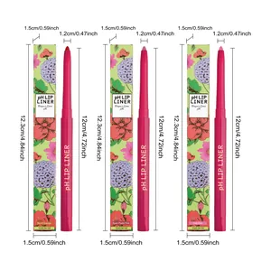 Detaillierte Maße und Farboptionen für die pH-Lippenkonturenstift-Serie in drei Tönen