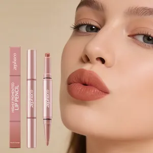 Nahaufnahme des matten Lippenstifts Zephoco Nude Orange mit zwei Enden und Effekt.