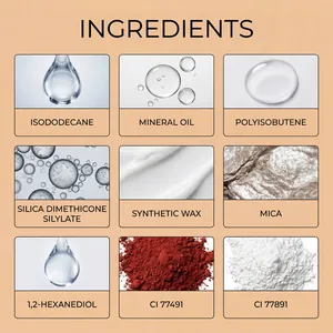 Detailed cosmetic ingredient list for hydrating lip glaze including mineral oil and mica