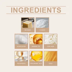 Vista detallada de ingredientes nutritivos como oro, cera de abejas y ácido