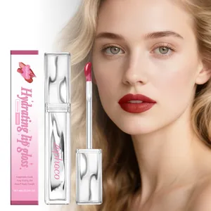 Detail showing the hydrating texture of Zephoco reddish brown lip gloss on model lips.