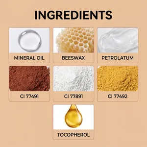 Detaillierte Zutatenliste für matten Lipgloss mit Bienenwachs und Mineralöl-Texturen