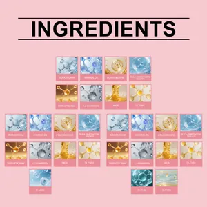 Elenco dettagliato degli ingredienti del lucidalabbra idratante con grafica molecolare