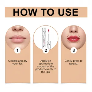 Detailed how-to-use guide showing Zephoco hydrating nude pink lip glaze application steps