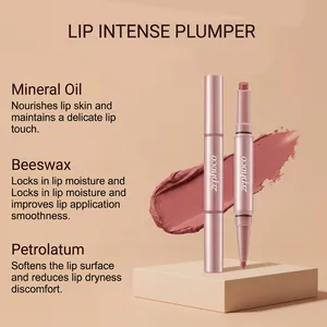 Detalle de ingredientes y textura cremosa profesional del voluminizador de labios zephoco