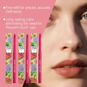 Detaillierte Ansicht von drei langanhaltenden Liplinern und deren Make-up-Effekt