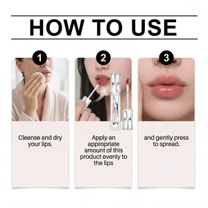 Detail showing 3-step usage guide for moisturizing lip glaze for natural finish