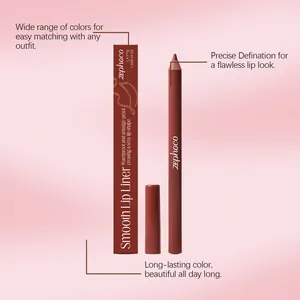 Detailansicht des wasserfesten Zephoco Lippenkonturenstifts in Latte inklusive Box