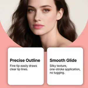 Hochauflösende Nahaufnahme eines nude-rosa flüssigen Lippenkonturenstifts für präzise Konturen