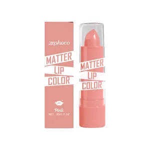 Lápiz Labial Mate Hidratante Rosa Zephoco Terciopelo Rosa Nude Hidratante Rellenador Maquillaje de Labios de Larga Duración