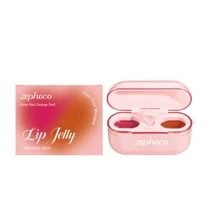 Zephoco Dual Color Lip Jelly Long Lasting Natural Pigmentation Lip Gloss Rose Red Orange Red Moisturizing Lip Makeup For Women