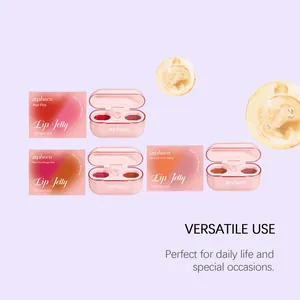 Macro view of zephoco dual-color lip jelly sets with glass texture in various pink shades.