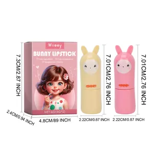 Detailed dimension chart for WIIEEY bunny lipstick toy set for kids safe makeup play