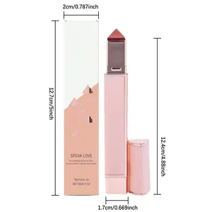 Dimensioni del balsamo labbra Truthful 03 con confezione rosa e punta triangolare.