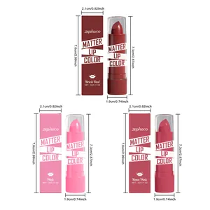 Detailed dimension chart of Zephoco moisturizing matte lipstick and its packaging box
