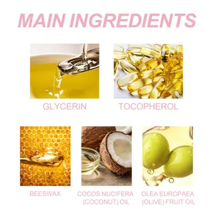 Detail view of natural ingredients in kids' lip oil including beeswax and coconut oil