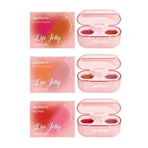 Zephoco Dual Color Lip Jelly Glass Texture Moisturizing Long Lasting Lip Gloss Heart Design Women Makeup