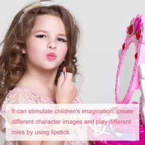 Close-up of a child using safe pink toy lipstick for creative and imaginative role play.