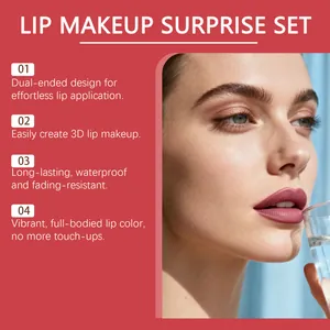 Demostración de set de maquillaje de labios rojo baya mate en modelo