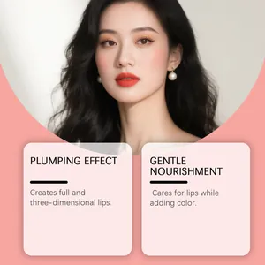 Vista detallada del maquillaje de labios rojo cereza con efecto voluminizador y nutritivo.