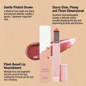 Balsamo labbra SPEAK LOVE Truthful 03, dettaglio swatch marrone rosato e confezione.