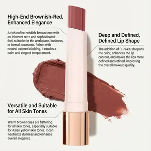 Elegant brownish-red matte lipstick with smooth silk texture for defined lip shape