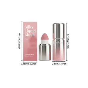 Detailed size chart for Zephoco pink silky liquid blush with silver bottle dimensions, 4ml