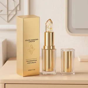 Feuchtigkeitsspendender Farbwechsel-Lippenstift mit Goldflocken in Goldverpackung