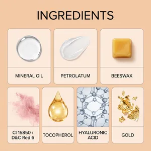Detail der Inhaltsstoffe von goldfolie Lippenstift mit Hyaluronsäure und Bienenwachs