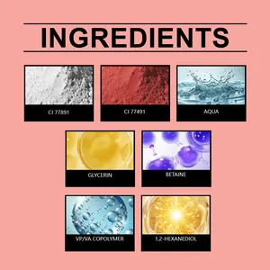 Detailed macro view of the liquid blush ingredients including glycerin and betaine