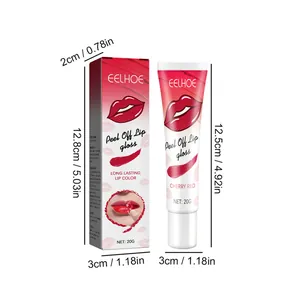 EELHOE Cherry Red Peel-Off Lipgloss 20g mit Verpackungs- und Produktmaßen dargestellt