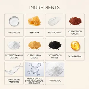 Gedetailleerd overzicht van ingrediënten voor 2-in-1 glanzende lipgloss met minerale olie