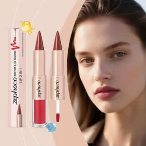 Zephoco 2-in-1 mirror lip glaze set with dual-ended brick red and classic red lipstick.