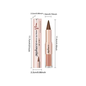 Dimensiones detalladas del brillo labial espejo 2 en 1 Zephoco cacao nude y envase