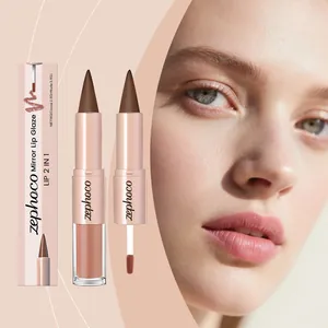Brillo de labios Zephoco 2 en 1 cocoa nude con punta de labial y aplicador de brillo espejo