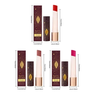 Detailed dimensions of Zephoco matte lipstick set in starry sky themed gift packaging.